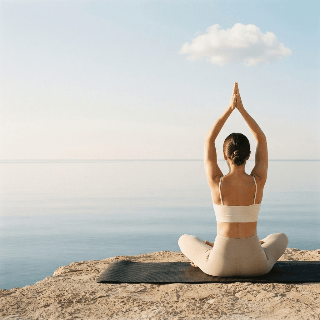 Práctica de yoga frente al mar